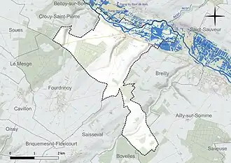 Carte en couleur présentant le réseau hydrographique de la commune