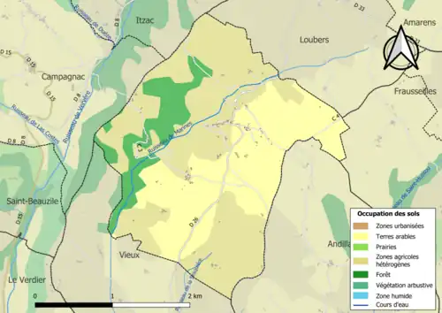 Carte en couleurs présentant l'occupation des sols.