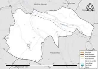 Carte en couleur présentant le réseau hydrographique de la commune