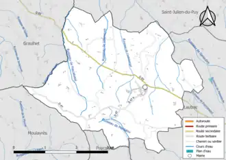 Carte en couleur présentant le réseau hydrographique de la commune