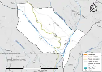 Carte en couleur présentant le réseau hydrographique de la commune