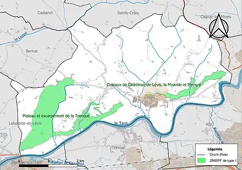 Carte des ZNIEFF de type 1 sur la commune.