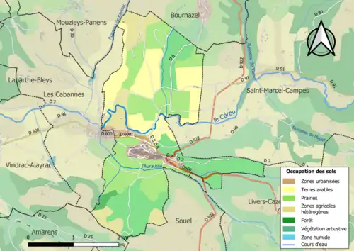 Carte en couleurs présentant l'occupation des sols.