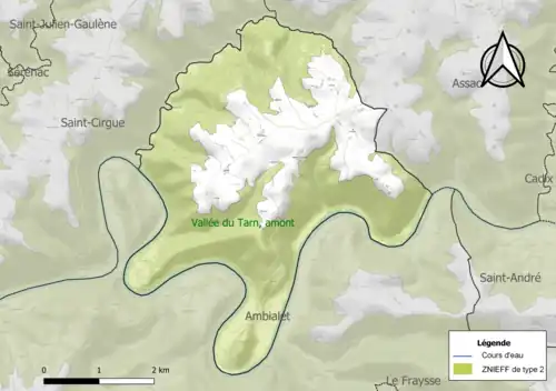 Carte de la ZNIEFF de type 2 sur la commune.