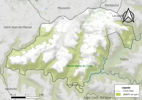Carte de la ZNIEFF de type 2 sur la commune.
