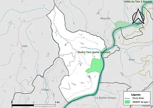 Carte de la ZNIEFF de type 1 sur la commune.