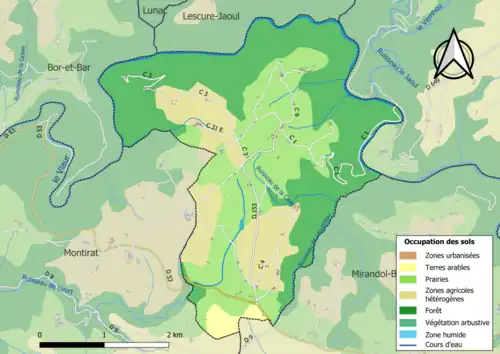 Carte en couleurs présentant l'occupation des sols.