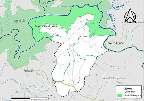 Carte des ZNIEFF de type 1 sur la commune.