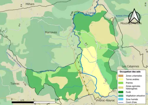 Carte en couleurs présentant l'occupation des sols.