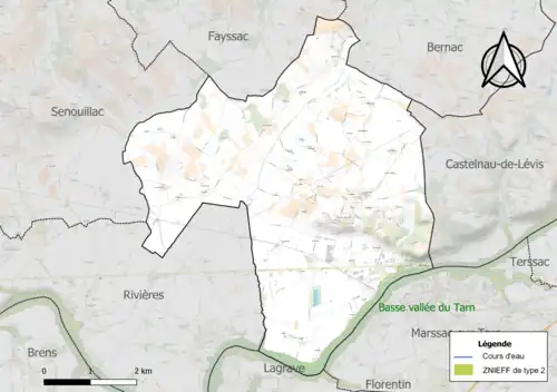 Carte de la ZNIEFF de type 2 sur la commune.