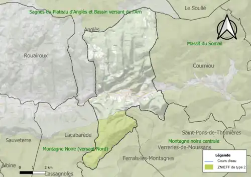 Carte des ZNIEFF de type 2 sur la commune.