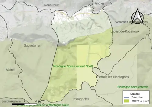Carte de la ZNIEFF de type 2 sur la commune.