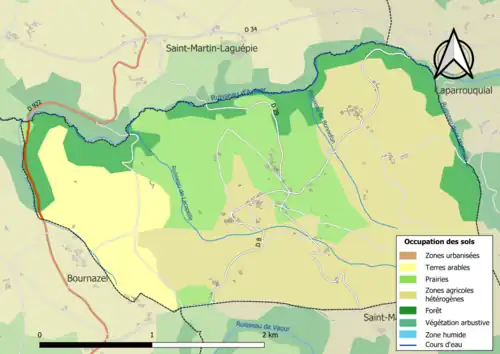 Carte en couleurs présentant l'occupation des sols.