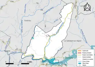 Carte en couleur présentant le réseau hydrographique de la commune