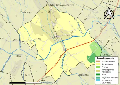 Carte en couleurs présentant l'occupation des sols.