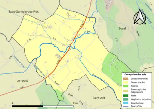 Carte en couleurs présentant l'occupation des sols.