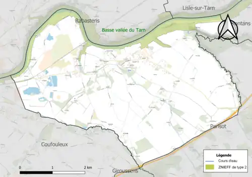 Carte de la ZNIEFF de type 2 sur la commune.