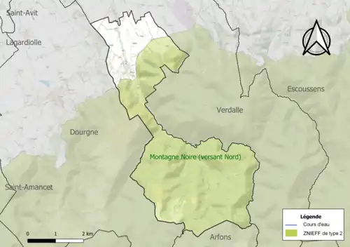 Carte de la ZNIEFF de type 2 sur la commune.
