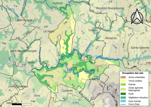 Carte en couleurs présentant l'occupation des sols.