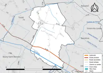 Carte en couleur présentant le réseau hydrographique de la commune