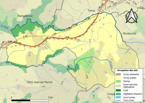Carte en couleurs présentant l'occupation des sols.