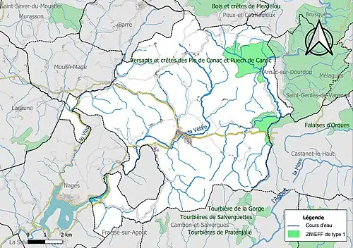 Carte des ZNIEFF de type 1 sur la commune.