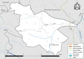 Carte en couleur présentant le réseau hydrographique de la commune