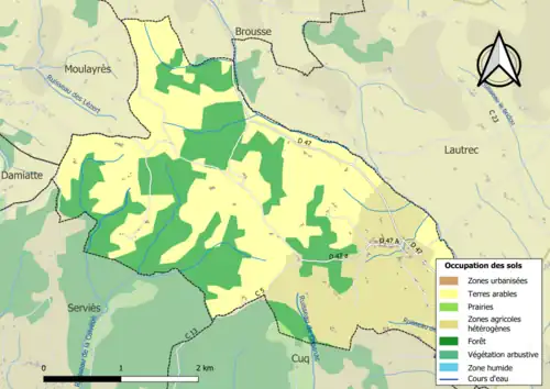 Carte en couleurs présentant l'occupation des sols.