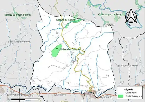 Carte des ZNIEFF de type 1 sur la commune.