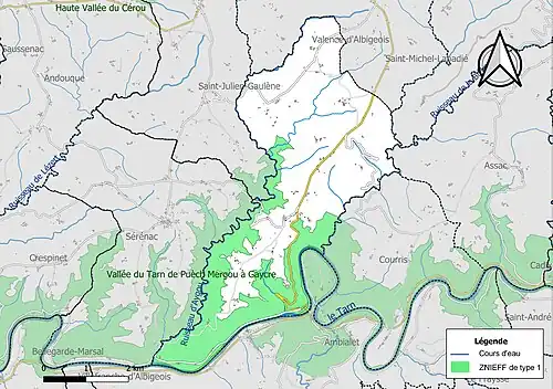 Carte des ZNIEFF de type 1 sur la commune.