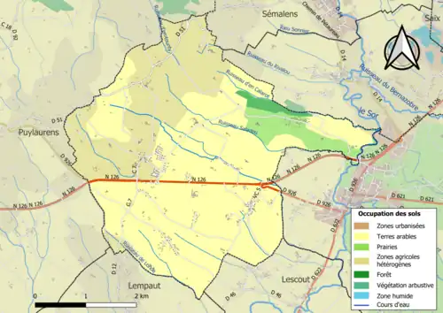 Carte en couleurs présentant l'occupation des sols.