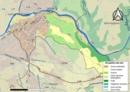Carte en couleurs présentant l'occupation des sols.