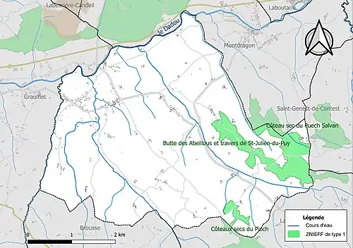 Carte des ZNIEFF de type 1 sur la commune.