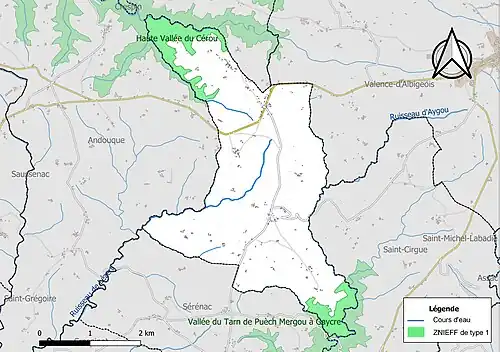 Carte des ZNIEFF de type 1 sur la commune.