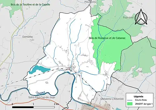 Carte de la ZNIEFF de type 1 sur la commune.