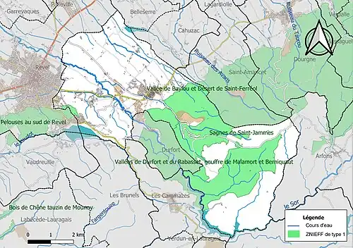Carte des ZNIEFF de type 1 sur la commune.