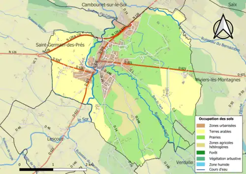 Carte en couleurs présentant l'occupation des sols.