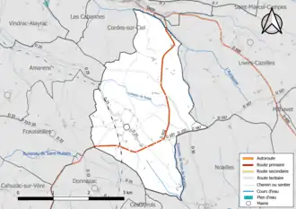 Carte en couleur présentant le réseau hydrographique de la commune