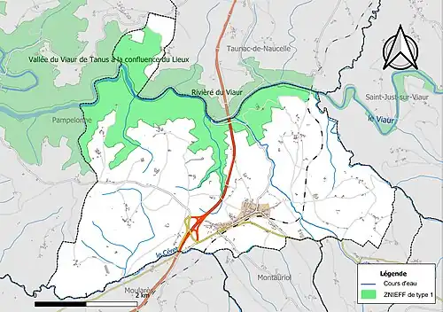 Carte des ZNIEFF de type 1 sur la commune.