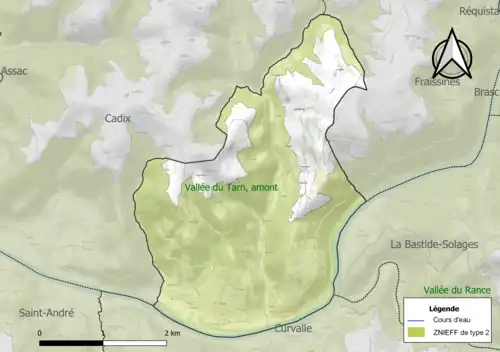 Carte de la ZNIEFF de type 2 sur la commune.