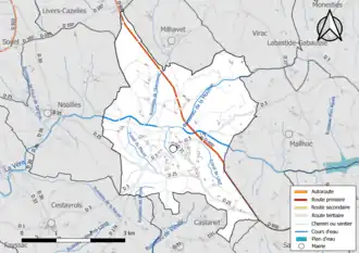 Carte en couleur présentant le réseau hydrographique de la commune