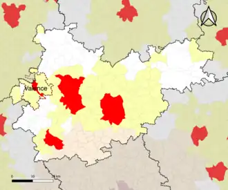 Localisation de l'aire d'attraction de Valence dans le département de Tarn-et-Garonne.