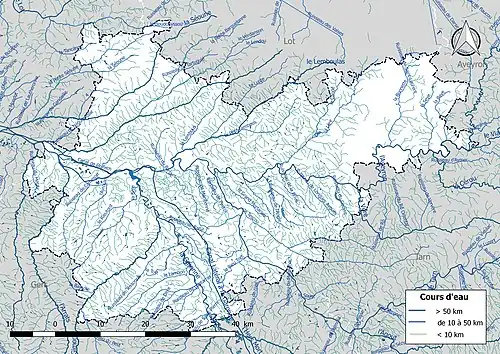 Carte de l'ensemble du réseau hydrographique de Tarn-et-Garonne.