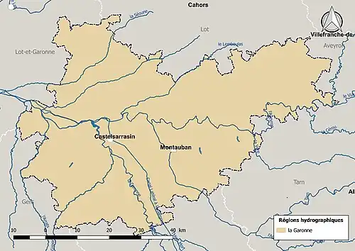 Le Tarn-et-Garonne est entièrement dans la région hydrographique « Garonne ».