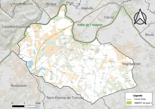 Carte de la ZNIEFF de type 2 sur la commune.