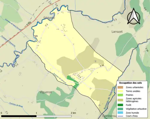 Carte en couleurs présentant l'occupation des sols.