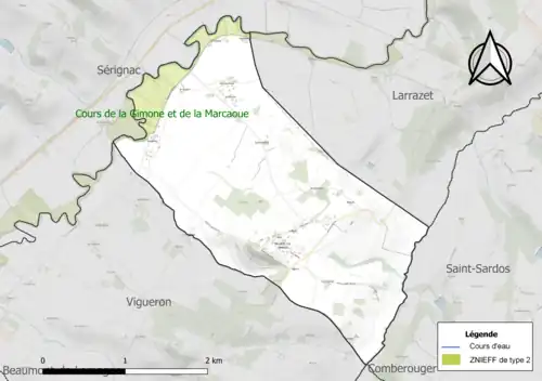 Carte de la ZNIEFF de type 2 sur la commune.