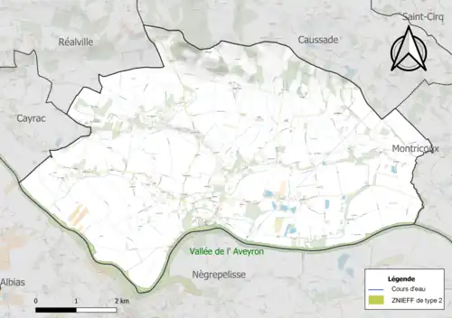 Carte de la ZNIEFF de type 2 sur la commune.