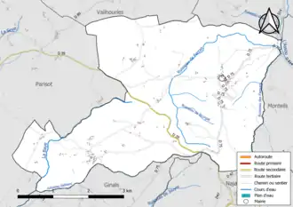 Carte en couleur présentant le réseau hydrographique de la commune