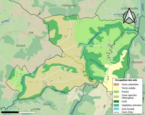 Carte en couleurs présentant l'occupation des sols.